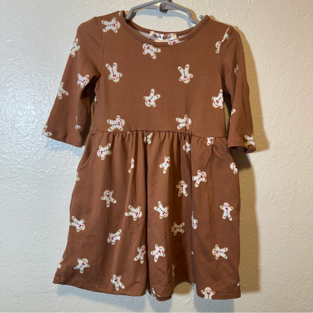 Emma & Elsa Brown Dress With Gingerbread Cookies Size 3T